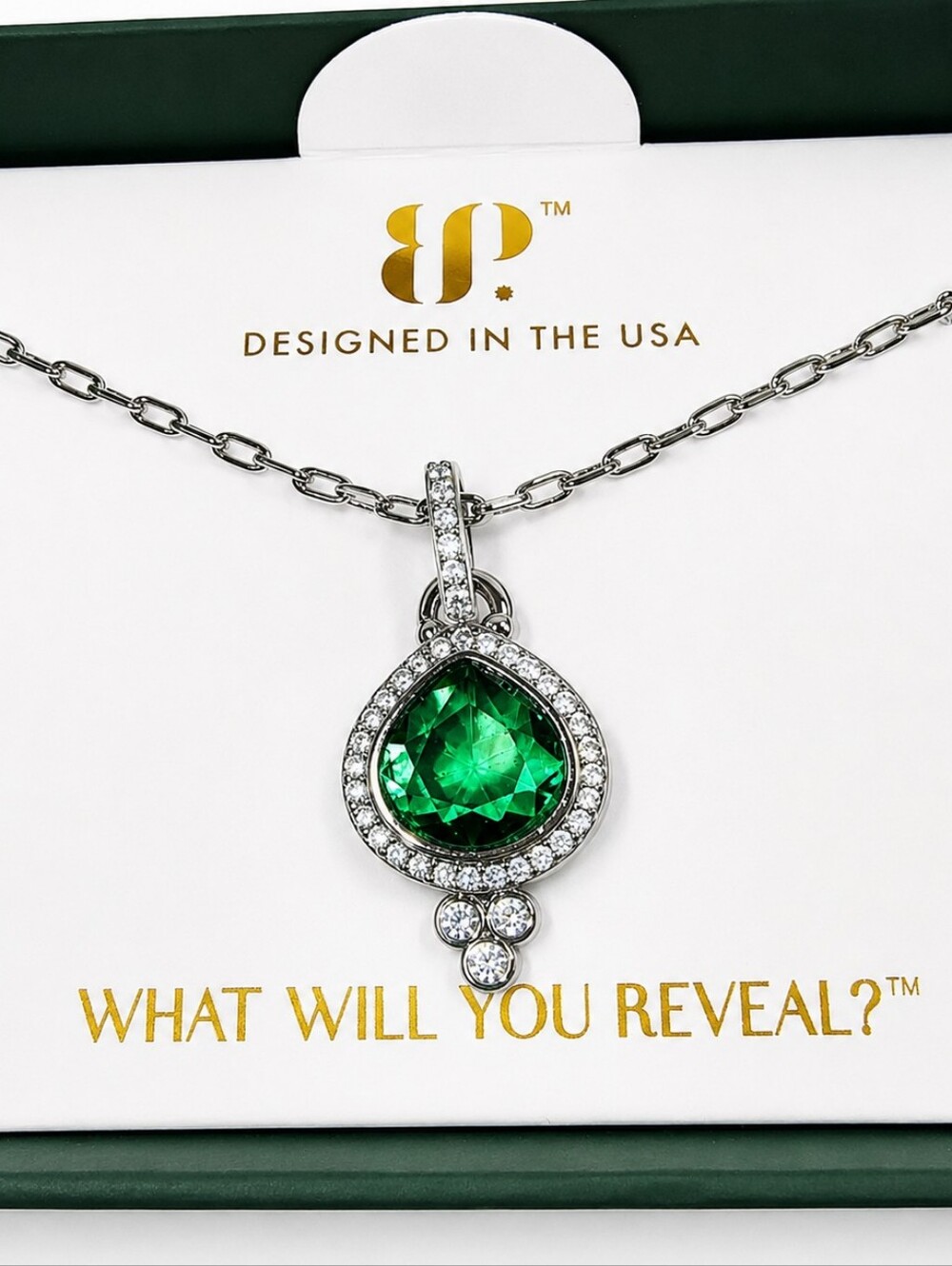 Bomb Party "It Was A Perfect Dream" LabCreated Emerald Rhodium Plated Necklace